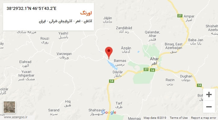 روستای اورنگ بر روی نقشه