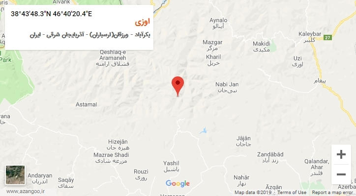روستای اوزی بر روی نقشه