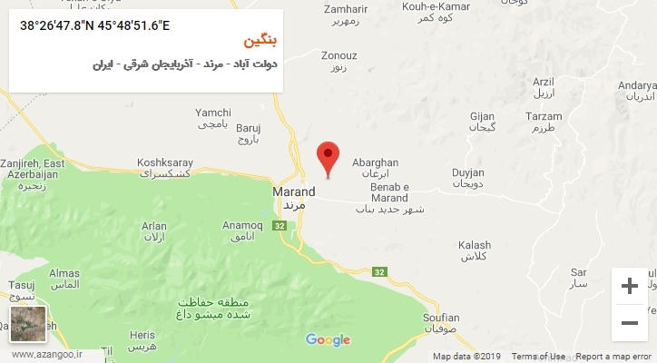 روستای بنگین بر روی نقشه