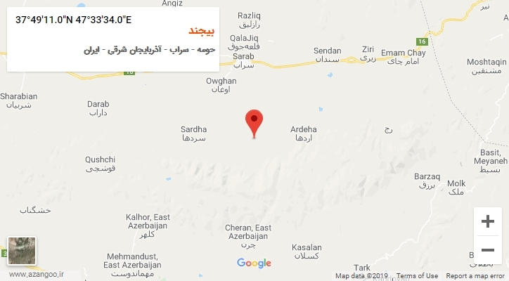 روستای بیجند بر روی نقشه