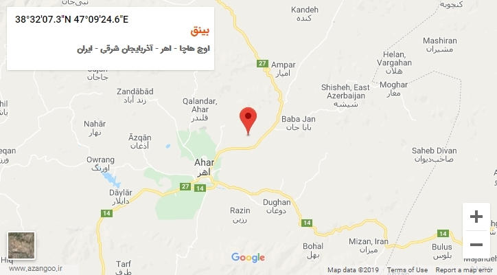 روستای بینق بر روی نقشه