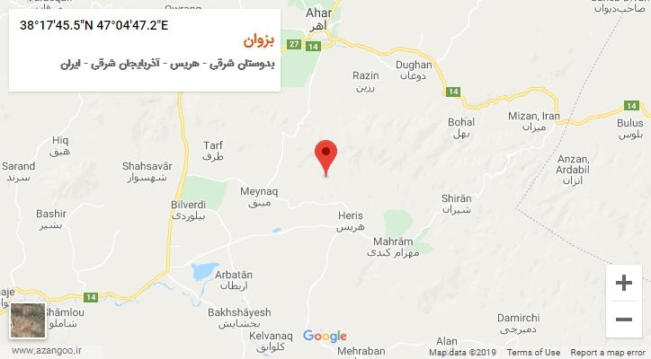 روستای بزوان بر روی نقشه