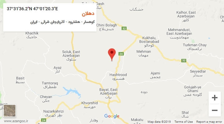 روستای دهلان بر روی نقشه