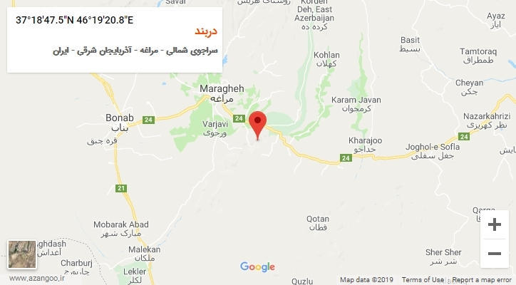 روستای دربند بر روی نقشه