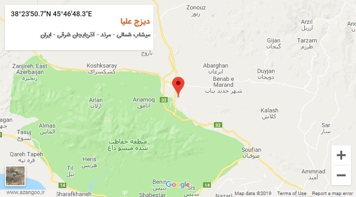 روستای دیزج علیا بر روی نقشه