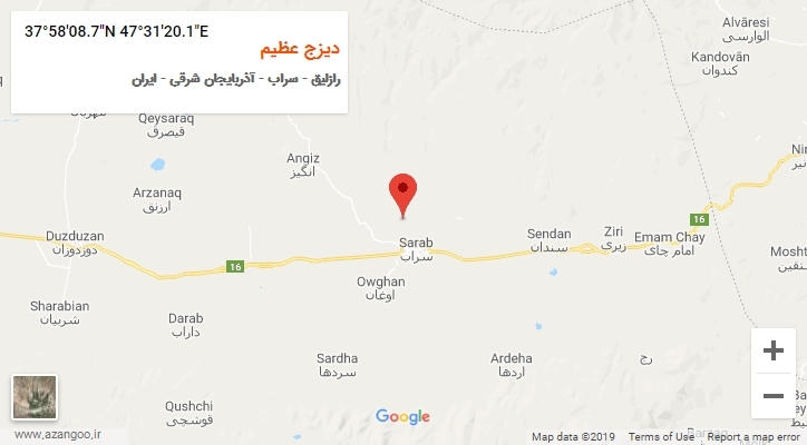 روستای دیزج عظیم بر روی نقشه