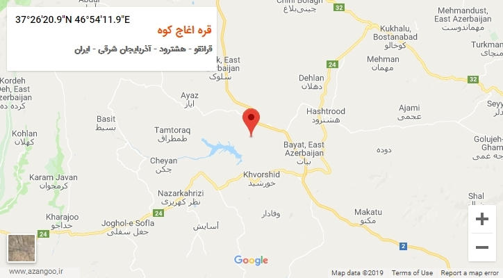 روستای قره اغاج کوه بر روی نقشه