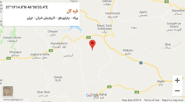 روستای قره گل بر روی نقشه