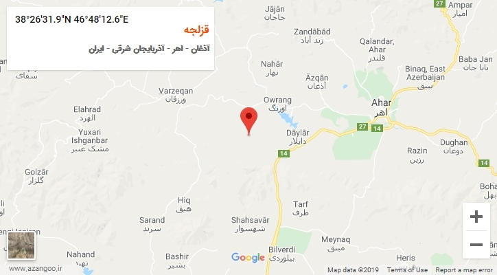 روستای قزلجه بر روی نقشه