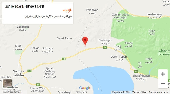 روستای قزلجه بر روی نقشه