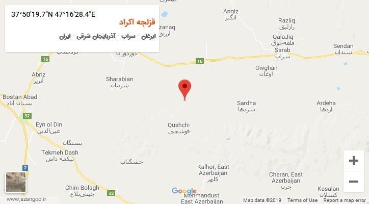 روستای قزلجه اکراد بر روی نقشه