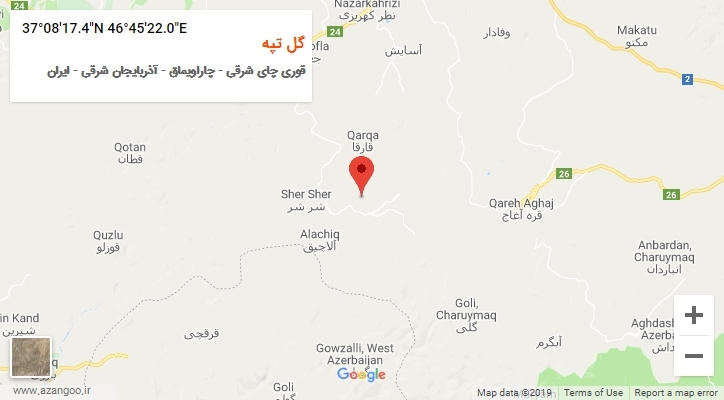 روستای گل تپه بر روی نقشه