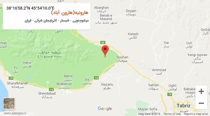 روستای هارونیه(هارون آباد) بر روی نقشه