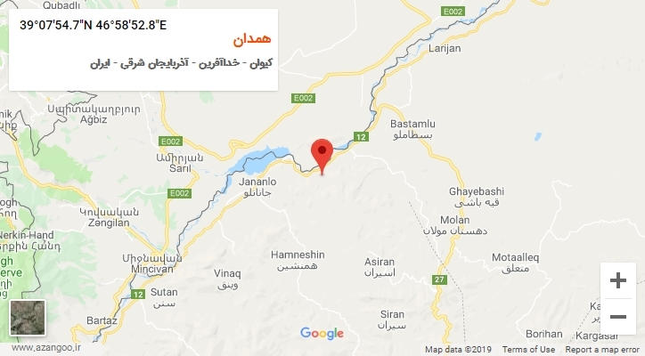 روستای همدان بر روی نقشه