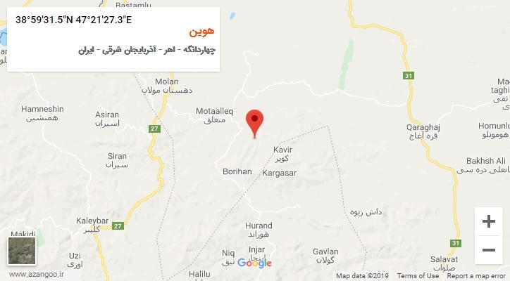 روستای هوین بر روی نقشه