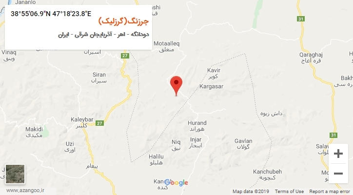 روستای جرزنگ(گرزلیک) بر روی نقشه