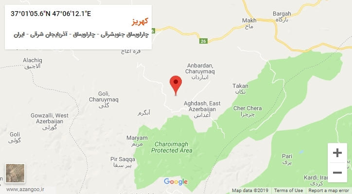 روستای کهریز بر روی نقشه