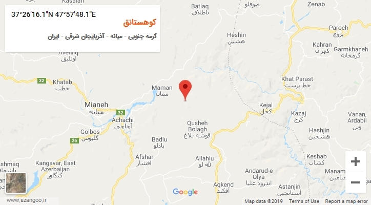 روستای کوهستانق بر روی نقشه