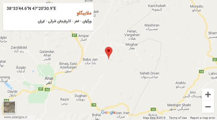 روستای ملابیگلو بر روی نقشه