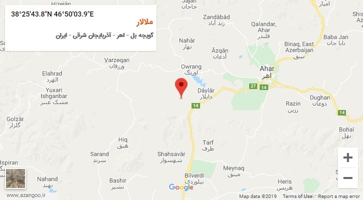 روستای ملالار بر روی نقشه