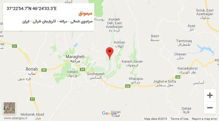 روستای میمونق بر روی نقشه