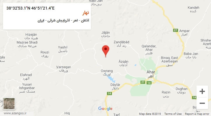 روستای نهار بر روی نقشه