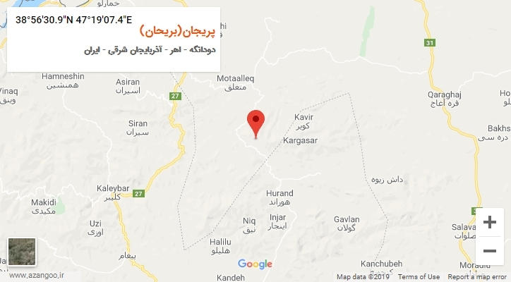 روستای پریجان(بریحان) بر روی نقشه