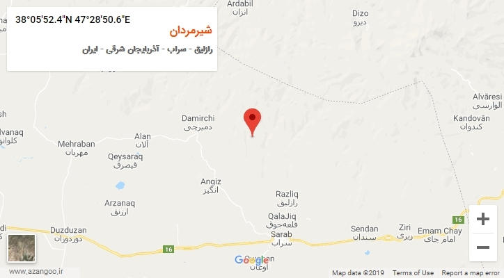 روستای شیرمردان بر روی نقشه