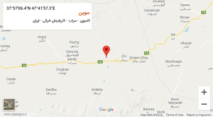 روستای سوین بر روی نقشه