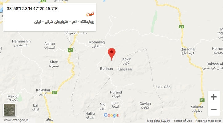 روستای تین بر روی نقشه