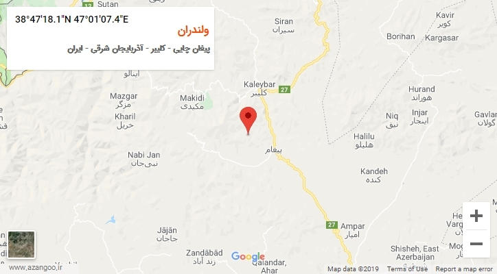 روستای ولندران بر روی نقشه