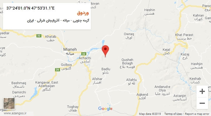 روستای وردوق بر روی نقشه