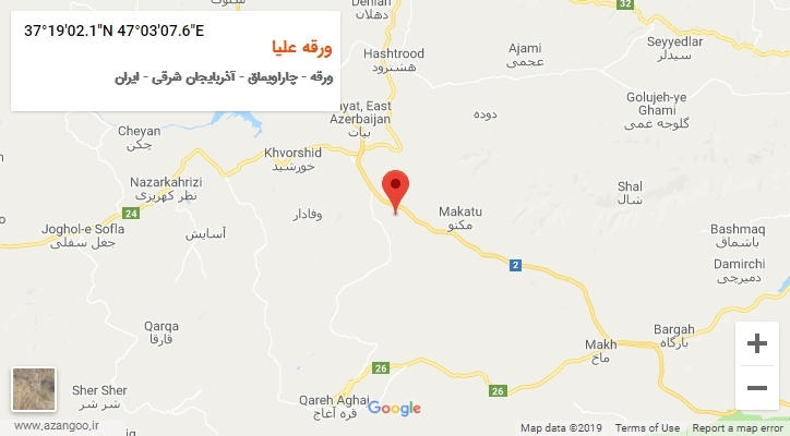 روستای ورقه علیا بر روی نقشه