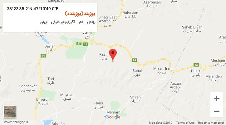 روستای یوزبند(یوزبنده) بر روی نقشه