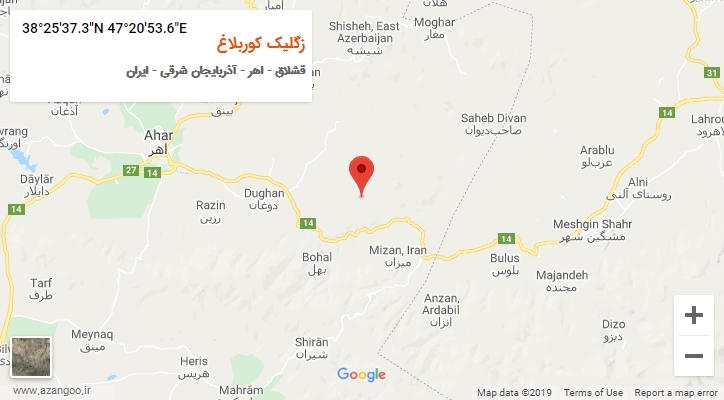 روستای زگلیک کوربلاغ بر روی نقشه
