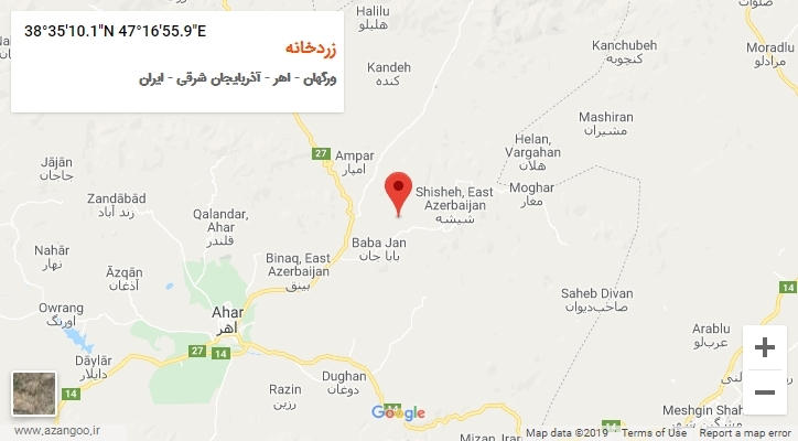 روستای زردخانه بر روی نقشه