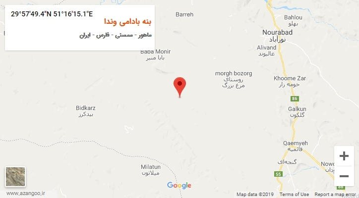 روستای بنه بادامی وندا بر روی نقشه
