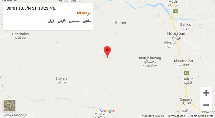 روستای بردقلعه بر روی نقشه