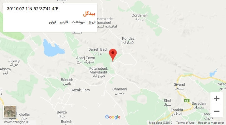 روستای بیدگل بر روی نقشه