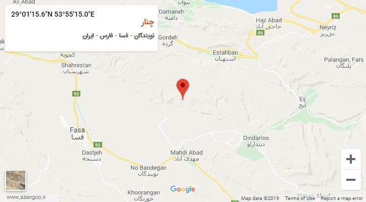 روستای چنار بر روی نقشه
