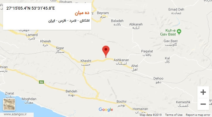 روستای ده میان بر روی نقشه