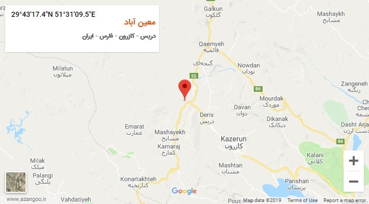 روستای معین آباد بر روی نقشه