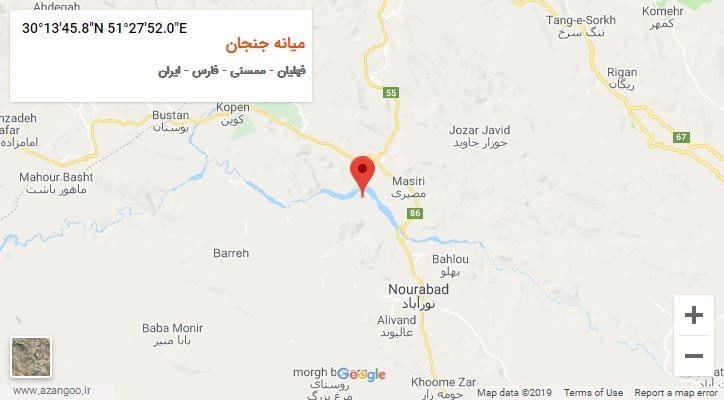 روستای میانه جنجان بر روی نقشه