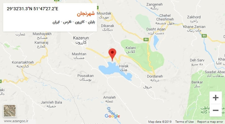 روستای شهرنجان بر روی نقشه