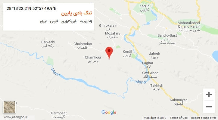 روستای تنگ بادی پایین بر روی نقشه