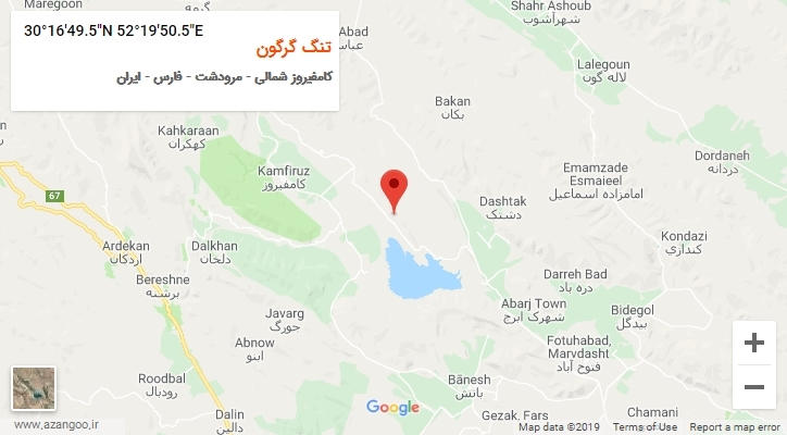 روستای تنگ گرگون بر روی نقشه