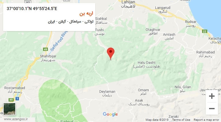 روستای اربه بن بر روی نقشه