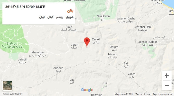 روستای بنان بر روی نقشه