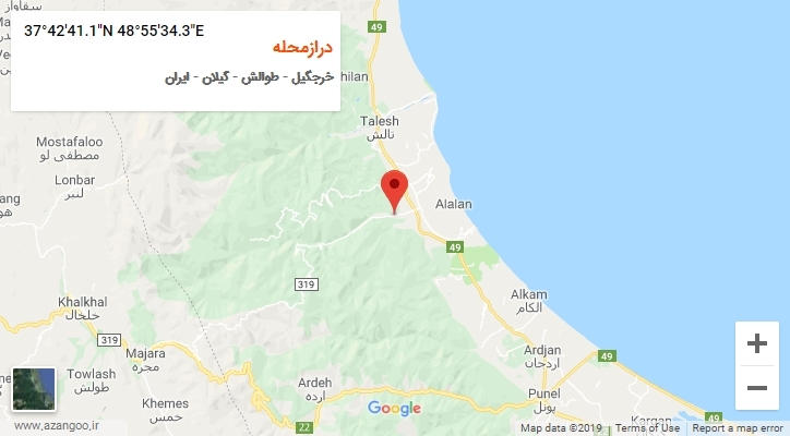 روستای درازمحله بر روی نقشه