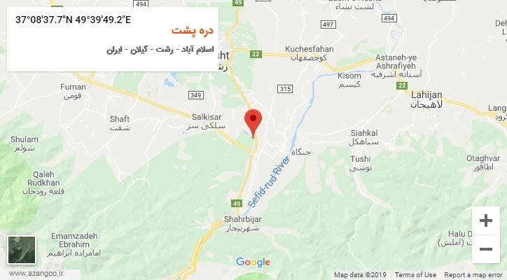 روستای دره پشت بر روی نقشه